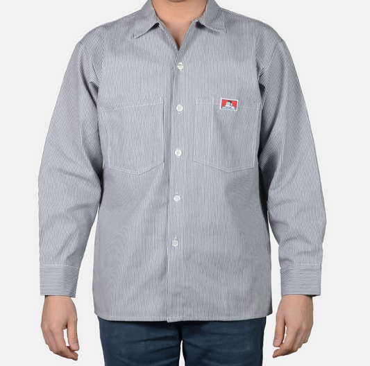 Ben Davis Long Sleeve Stripe Poly/Cotton Button-Up|1952